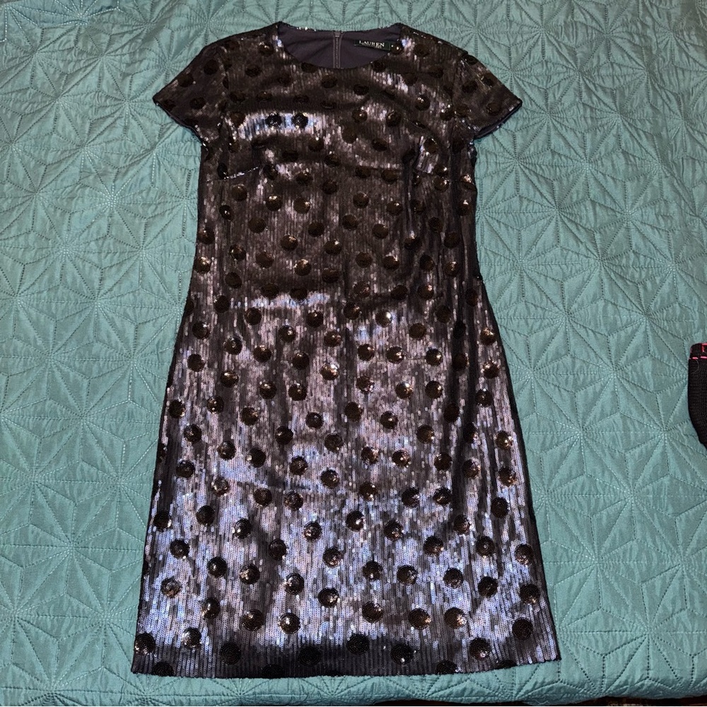 Lauren Ralph Lauren Size 8 Polka Dot Dress - Black Sequins